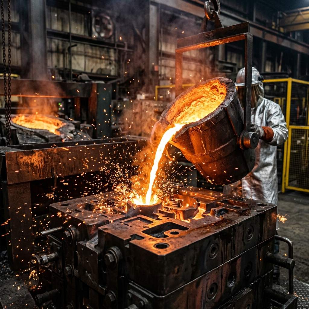 Precision Molten Aluminum Pouring into Dies at Kapi Foundry
